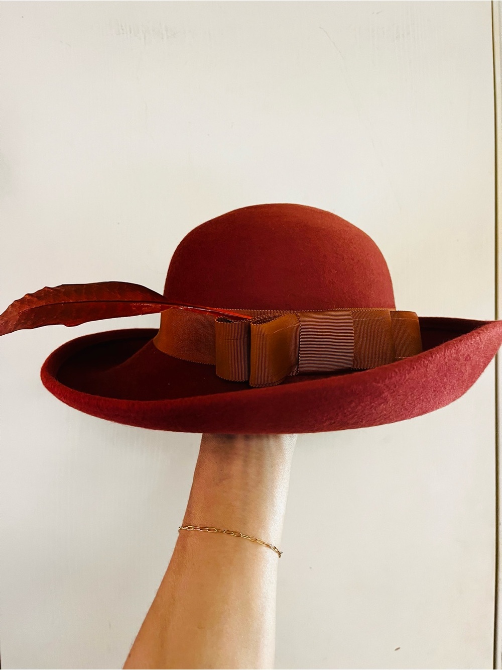 VTG 70s Ladylike Ralph Style Felt Wool Equestrian Old Money Wide Brim Boho Hat